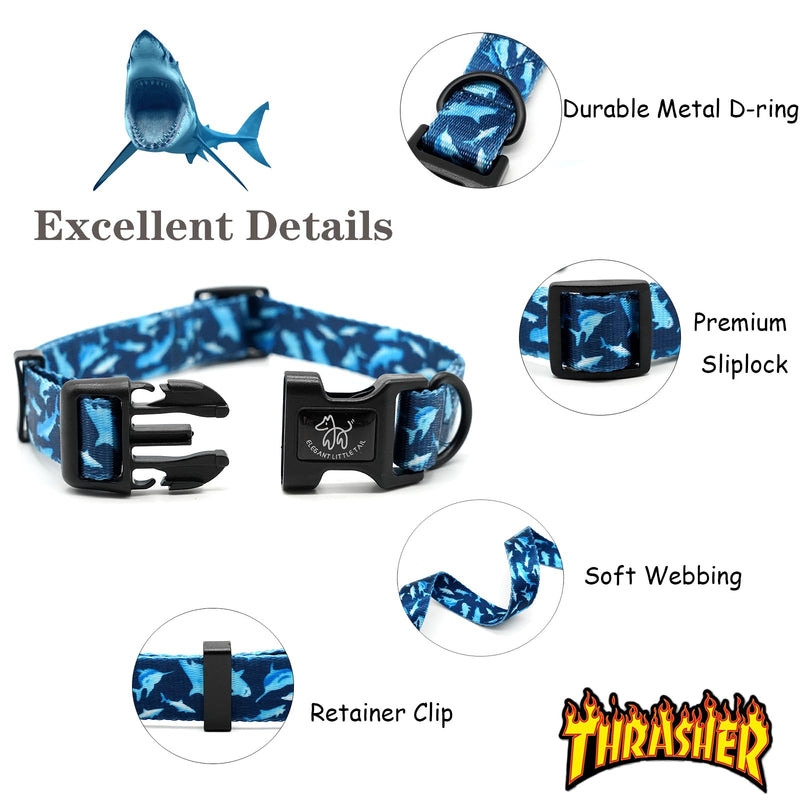 Elegant little tail Dog Collar with Leash, Shark Print Pet Collar Leash Adjustable Collar for Small Medium Large Dogs Soft Puppy Collars with Quick Release Buckle Girl Boy Dog Collars Small (Pack of 1)