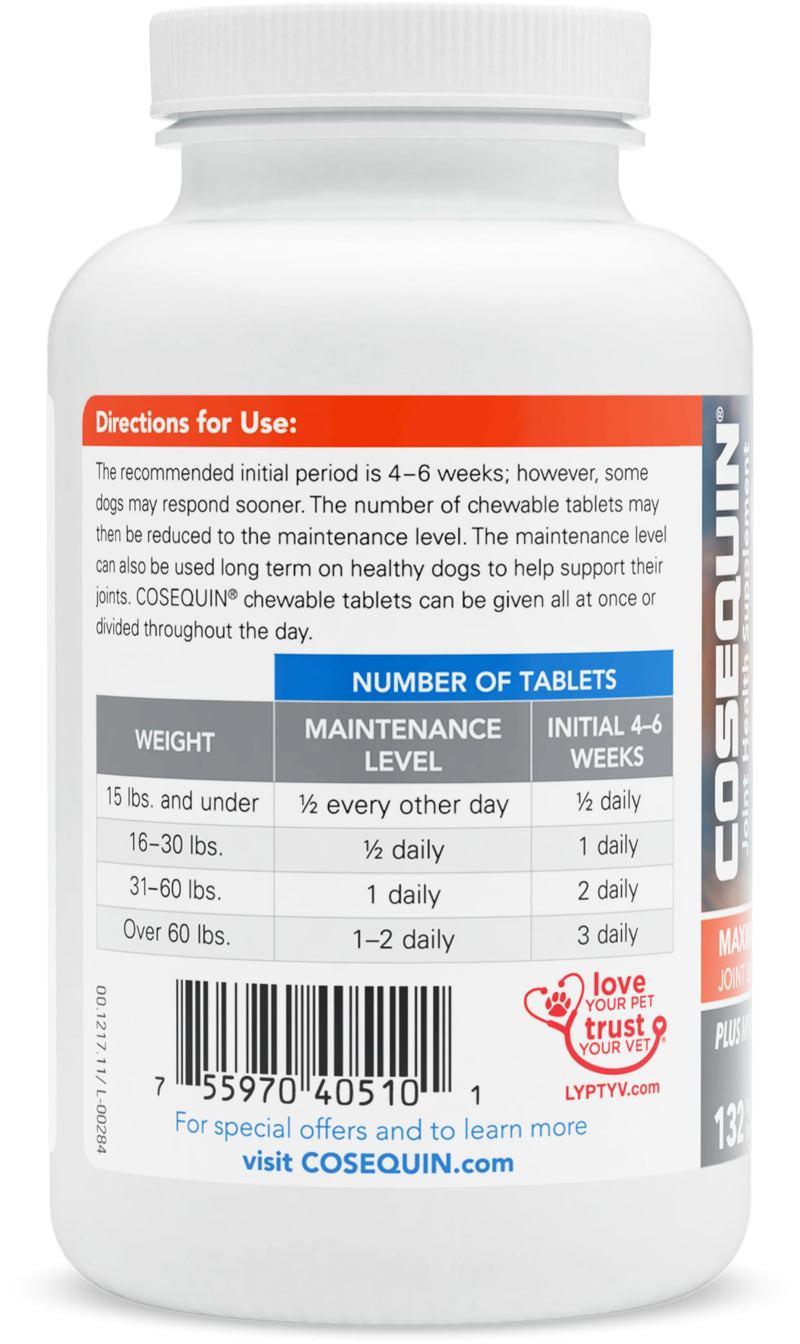 Nutramax Laboratories Cosequin Maximum Strength Joint Health Supplement for Dogs - With Glucosamine, Chondroitin, and MSM, 132 Chewable Tablets chicken flavor 132 count