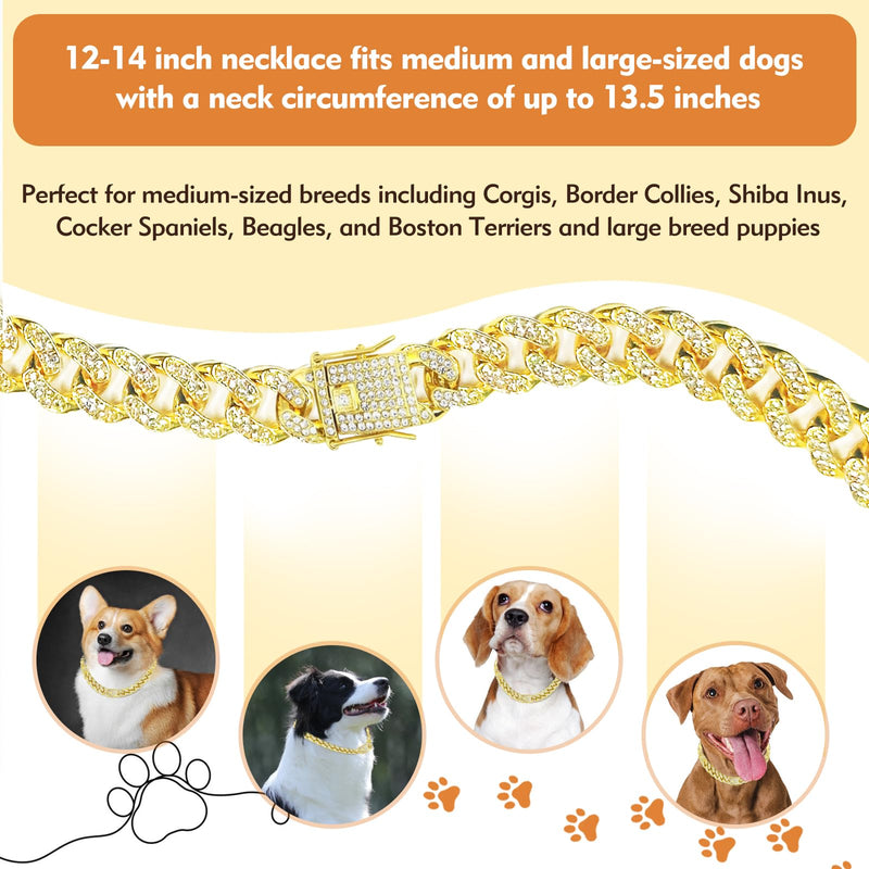Gold Chain Collar for Medium Large Dogs - Cuban Link Dog Necklaces for Medium Dogs with Secure Buckle, Luxury Metal Chain Collar, Golden Pet Jewelry Accessories (14 inch) 14 inch - PawsPlanet Australia