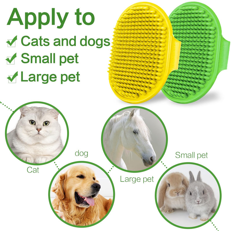 2Pack Dog Bath Brushes, Dog Grooming Brush Pet Bath Brush Scrubber Pet Shampoo Brush Soothing Massage Rubber Comb with Adjustable Ring Handle for Wet Dry Long Short Haired Dogs and Cats 2Pack Green+yellow - PawsPlanet Australia