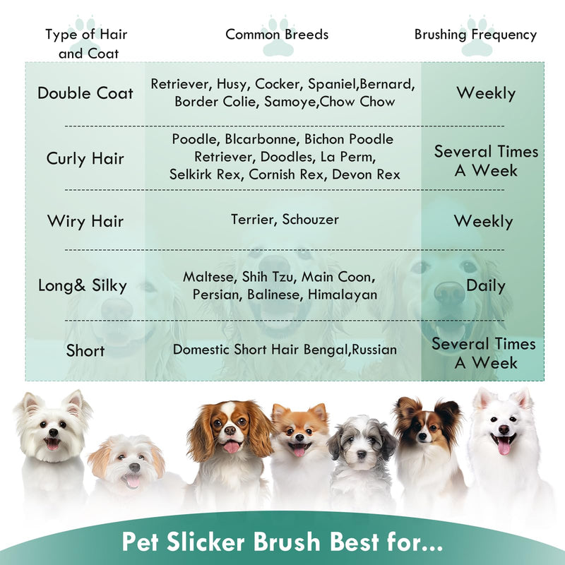 Dog Slicker Brush for Medium or Long Haired Dogs, Long Pin Slicker Brush for Removes Loose Hair, Tangles and Knots, Best Grooming Tools for Small Animals, Large, Free Pet Comb, Green - PawsPlanet Australia