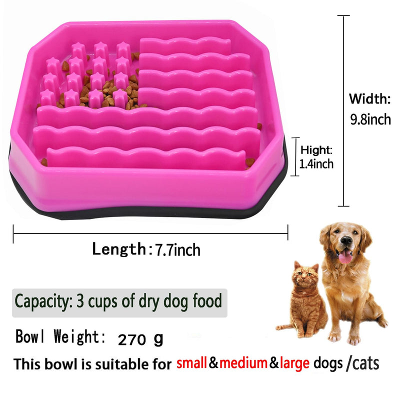 Dog Bowls Slow Feeder, Dog/Cat Puzzle Feeder Bloat Stop to Slow Down Eating,Large Medium Small Breed & Puppy Dog Slow Feeder Bowl (Star Pink)