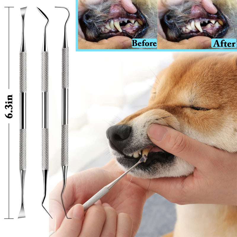 QeeHeng 8 Pack Dog Teeth Cleaning Tools Plaque Remover, Dog Tooth Brushing Kit Include 3 Different Stainless Steel Dog Tooth Scraper and 2 Dog Toothbrush and 3 Dog Finger Toothbrush 8 Piece Set - PawsPlanet Australia