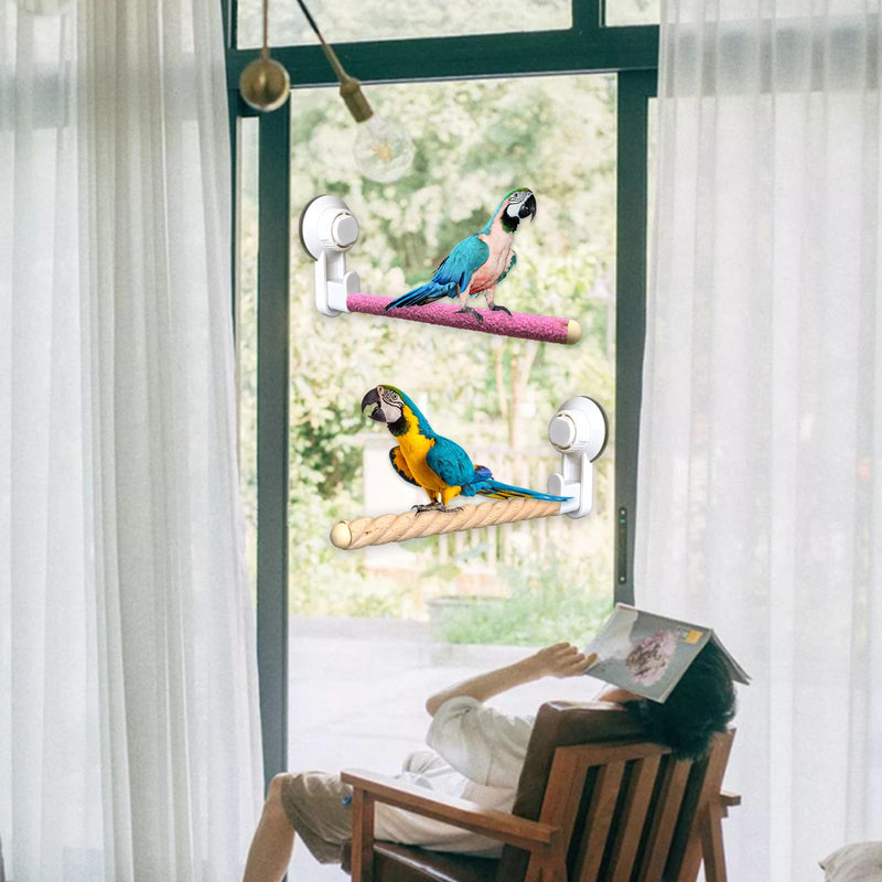 2Pcs Bird Perch With Suction Cup, Wooden Parrot Stand, Shower and Window Perch, Grinding Stick Training Toys, Wall Bath Car Travel Stand for Small and Medium Birds - PawsPlanet Australia