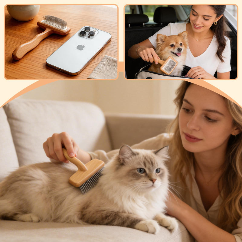 Slicker Brush for Dogs and Cats, Grooming Brush for Long & Short Hair Dogs - Gently Reduce Shedding, Remove Loose Hair, Tangles & Mats, with Coated Bristles, Ergonomic Handle - PawsPlanet Australia
