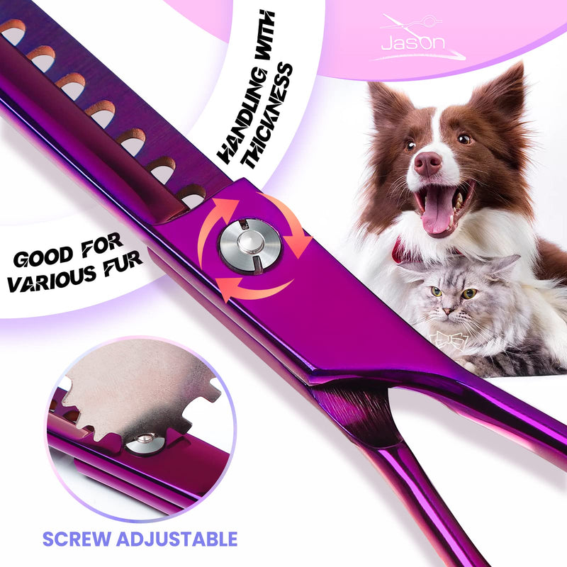 JASON Dog Grooming Scissors Kit, Professional 6 in 1 Dog Scissors Sharp Shears Set - Straight, Thinning, Chunker, Curved Shears and Comb for Long Short Hair for Dog Cat Pet Purple - PawsPlanet Australia