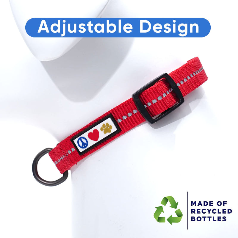 Pawtitas Recycled Dog Collar with Reflective Stitched Puppy Collar Made from Plastic Bottles Collected from Oceans Medium Red Chili Medium (Pack of 1) Recycled Red - PawsPlanet Australia