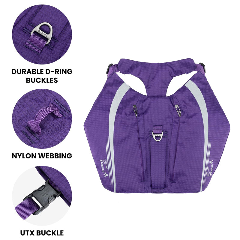EXCELLENT ELITE SPANKER Y-Shaped Reflective Dog Backpack with Handle Pockets No Pull D-Rings Lightweight Hiking Gear for Dogs Hunting Camping Travel (Purple) Purple - PawsPlanet Australia