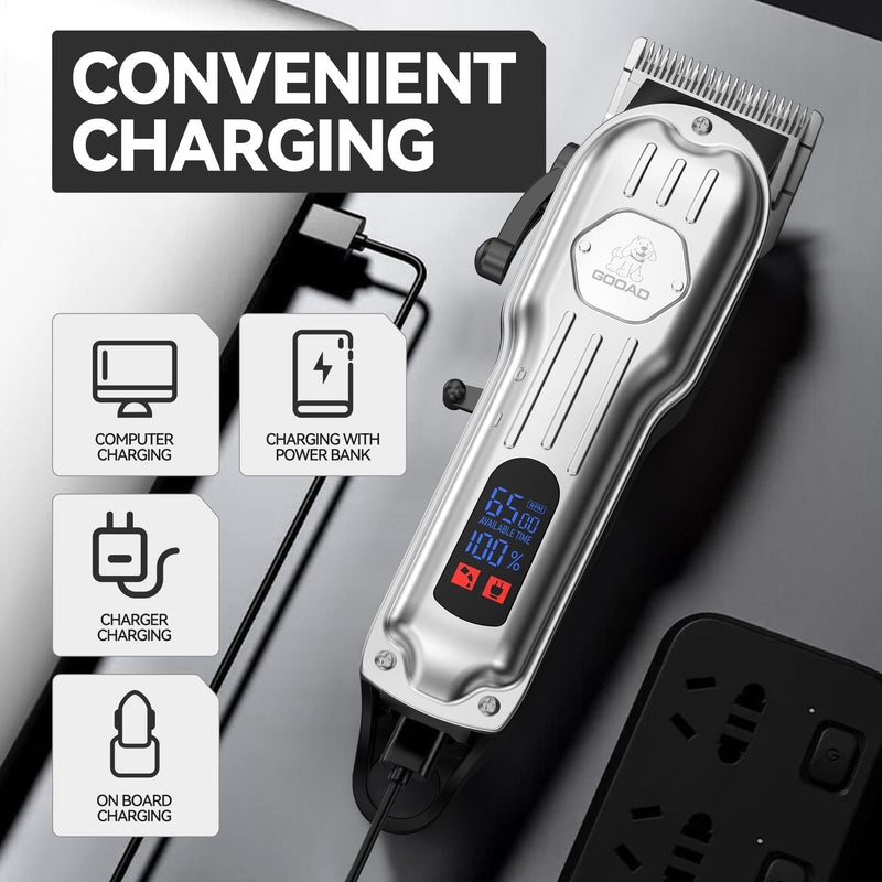 Professional Dog Grooming Clippers Cordless Dog Trimmer for Grooming Heavy Thick Hair&Coats, Quiet Dog Shavers for Small and Large Dogs Pet Grooming Kit for Dogs,Sliver Sliver