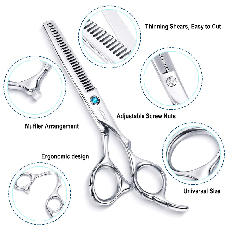 Hair Cutting Scissors Kit, Aethland Professional Barber Hairdressing Scissors Set (Trimming Shaping Grooming Thinning Shears) for Men Women Pets Home Salon Barber Haircut, 6.5" Japanese 9CR SS - PawsPlanet Australia