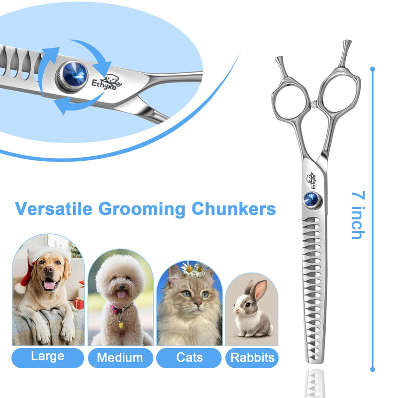 7" 21-Teeth Chunkers Dog Grooming Scissors, Professional Texturizing Blending Thinning Shears Pets Hair Trimming Kit with Premium Steel & Ergonomic Handle for Comfortable Grooming Chunker - PawsPlanet Australia