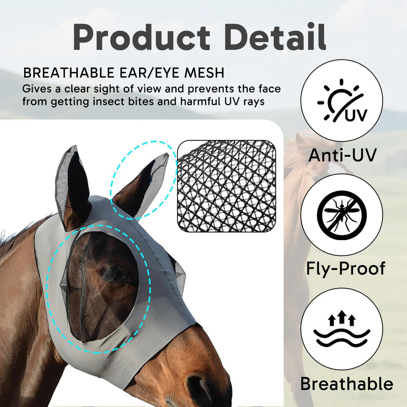 Horse Fly Mask, Fly Masks for Horses with Forelock Opening, Breathable and Comfortable Fly Mask, Durable and Lightweight for Outdoor Riding and Stable Use, (Gray)