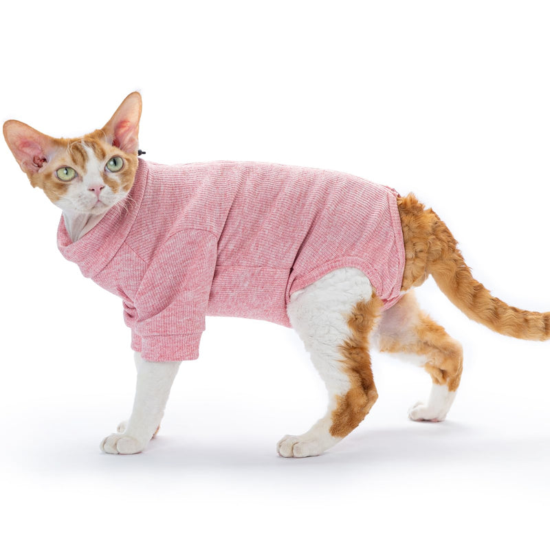 Cat Recovery Suit for Foreleg, Cat Surgical Spay Suit Sleeves to Stop Licking, Long Leg Sleeve Wound Cover Abdomen Kitten Onesie Light Pink Medium