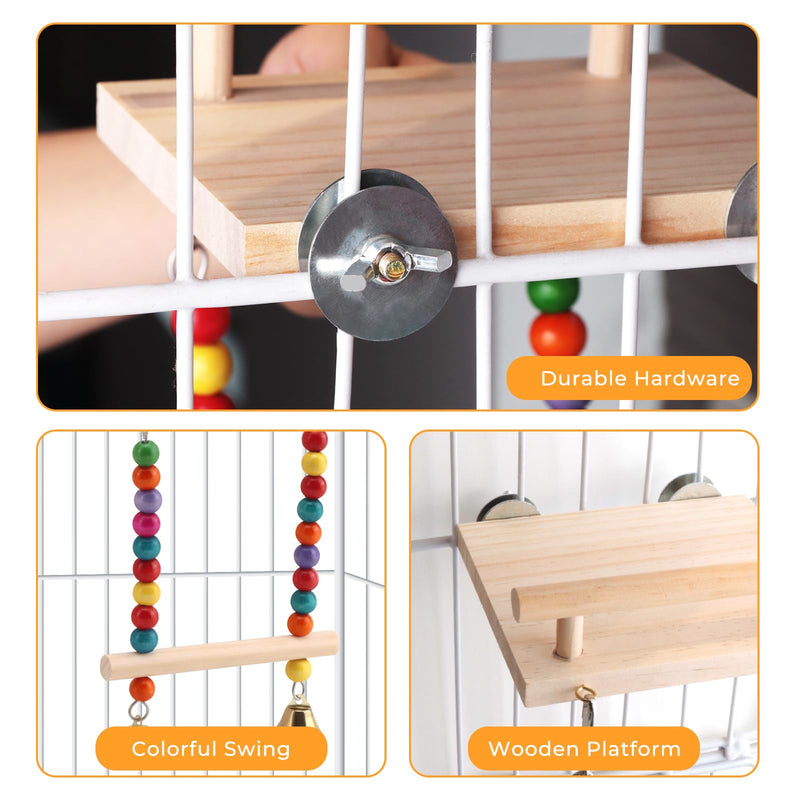 Natural Wood Bird Perch Swing - Cage Platform for Budgies, Cockatiels, Parakeets & Small Birds - Adjustable Play Rest Gym - PawsPlanet Australia