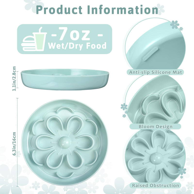 2 Pcs Cat Slow Feeder Bowl Cute Cat Food Bowl with Bloom Design Healthy Eating Diet Cat Food Bowl Interactive Cat Feeder Wet Pet Bowls Dish for Cats and Small Dogs (White, Green) White, Green - PawsPlanet Australia