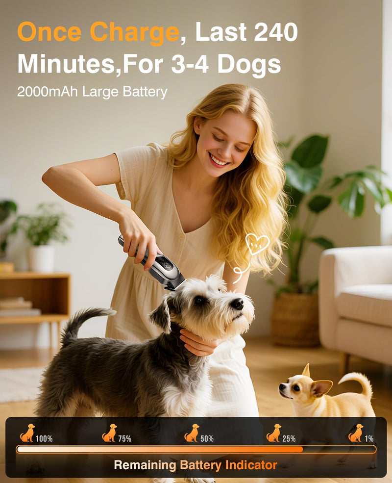 Dog Clippers for Grooming, Dog Grooming Kit for Heavy Thick Hair, Low Noise Cordless Pet Hair Trimmer with Stainless Steel Blade, Professional Rechargeable Hair Trimmer for Dogs and Cats New Sliver