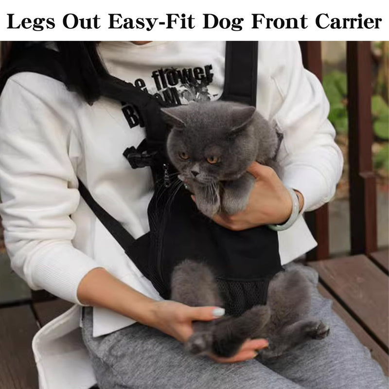 Dog Carrier Backpack, Legs Out Easy-Fit Dog Front Carrier Adjustable Breathable Pet Bag Double Shoulder Backpacks for Travel Hiking Walking Cycling Outdoor Use Black-Large Large - PawsPlanet Australia