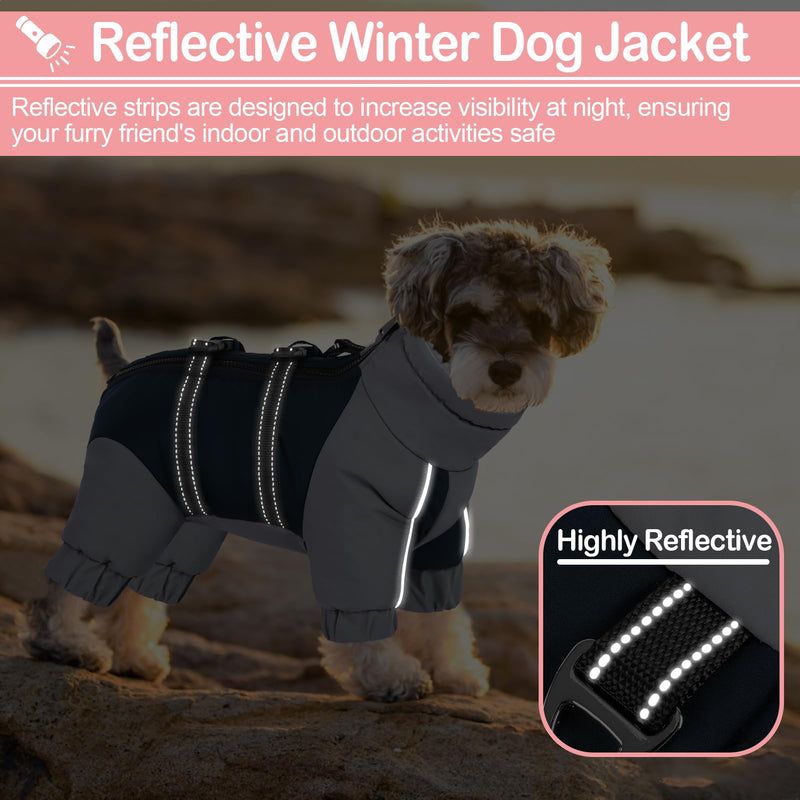 KOESON Four Legged Winter Dog Jacket with Adjustable Buckles, Turtleneck Windproof Fleece Jacket, Reflective Fullbody Puffer Coat Blue Grey L Large
