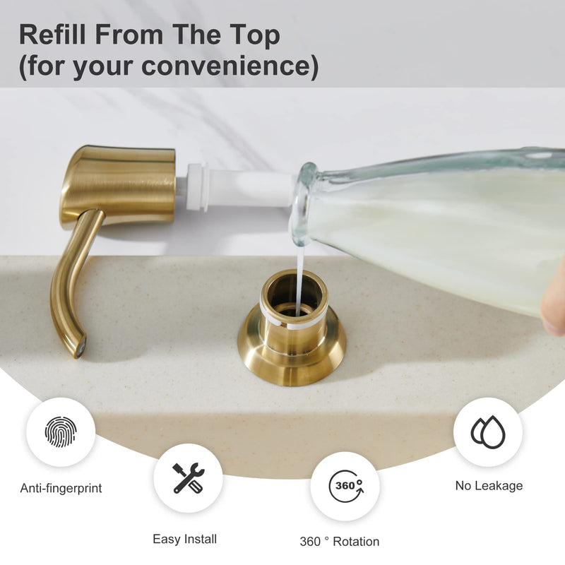 GAGALIFE Built in Sink Soap Dispenser or Lotion Dispenser for Kitchen Sink, Brushed Gold ABS Pump Head, with 17 Ounce Large PET Soap Bottle Gold Brushed - PawsPlanet Australia