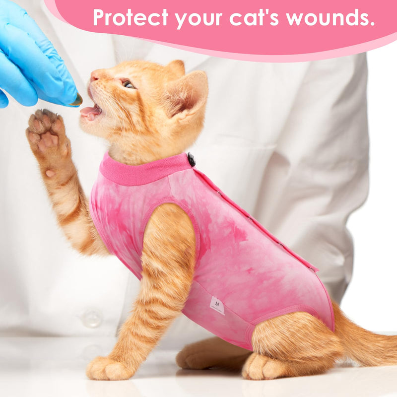 SAWMONG Cat Surgery Recovery Suit,Breathable Cat Onesie After Surgery Spay Surgical,E-Collar Alternative Non-Lick Pet Body Suit Pink M Medium