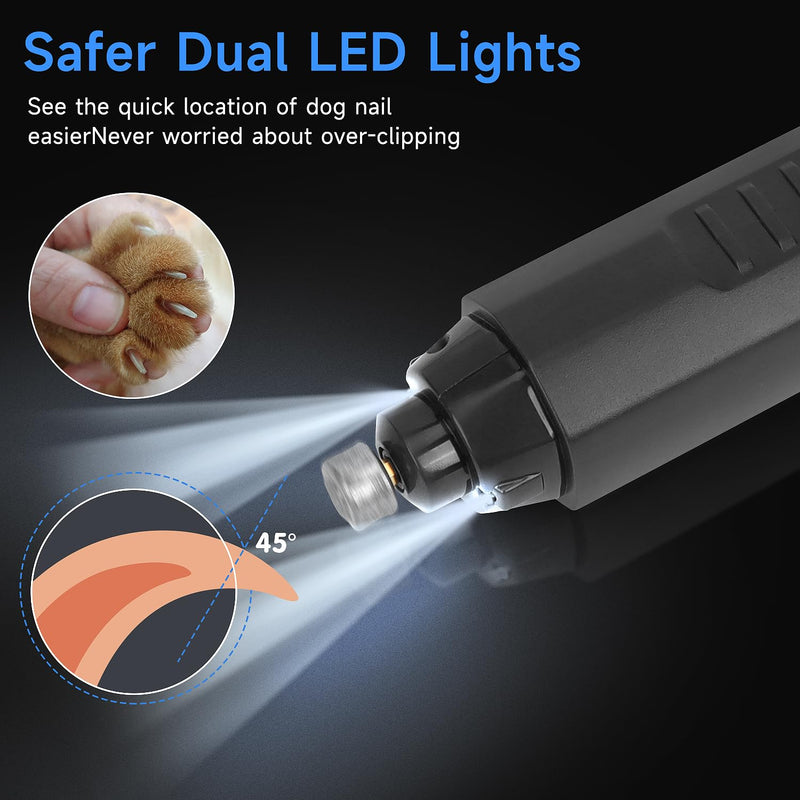 OWill Dog Nail Grinders with LED Lights, 5 Speeds Professional Silent Electric Nail Clippers for Dogs, Nail File Grinder for Dog Claw Care, Suitable for Large Medium Small dogs - PawsPlanet Australia