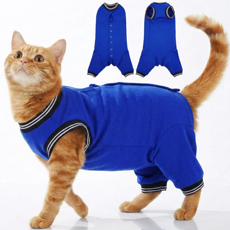 T'CHAQUE Cat Clothes Surgery Recovery Suit for Female Male, Cat Onesie Pet Surgical Pajamas Hind Legs Long Sleeve, Abdominal Wound Skin Diseases, E-Collar Alternative, Spay Recovery Suit, RoyalBlue-XL X-Large