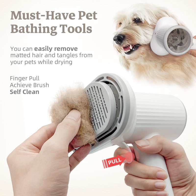 Dog Brush for Shedding, Professional 2-in-1 Pet Hair Dryer & Dog Grooming Brush with Removable Comb, Adjustable Temperature/Speed, Portable Brush for Dogs and Cats White