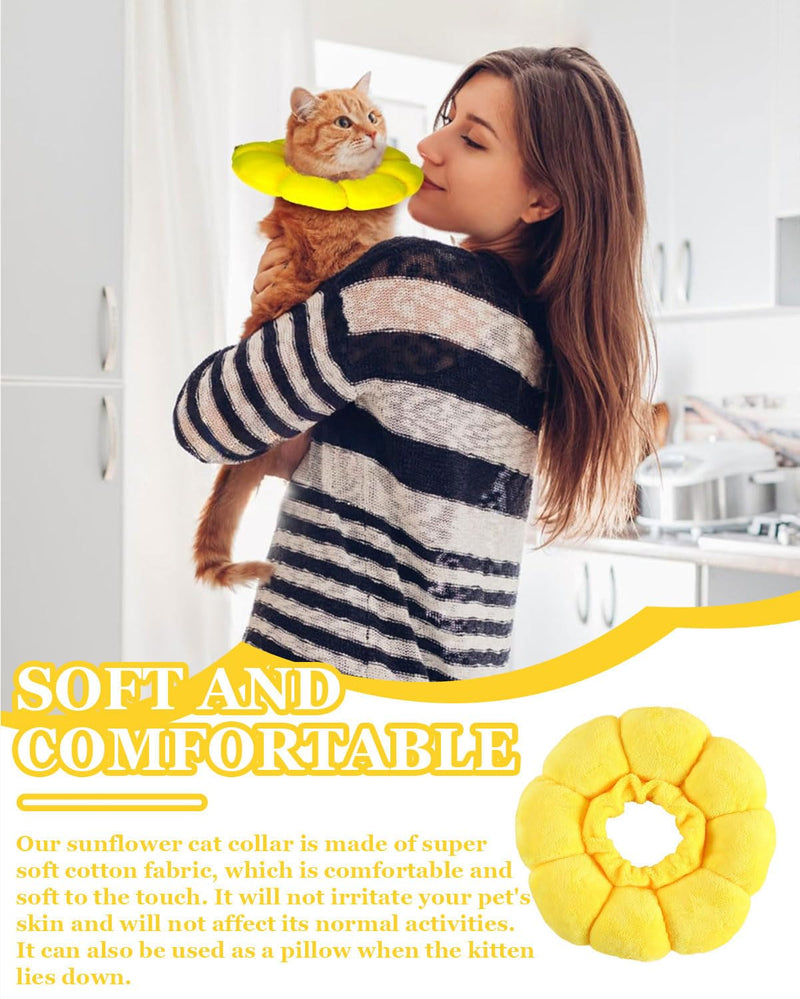 Adjustable waterproof cat collar, soft sunflower anti-lick cat collar, suitable for protecting the neck of cats and dogs after surgery, M (yellow)