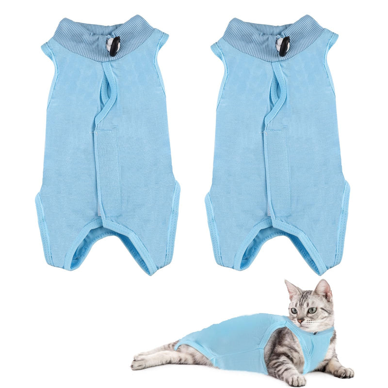 2PCS Blue Breathable Modal Cotton Cat Surgery Recovery Suit - Size L (Fits 8-14Kg), Elastic Lick-Proof Female Cat Onesie with Adjustable Collar, Pet Care for Spay Recovery & Weaning (L)