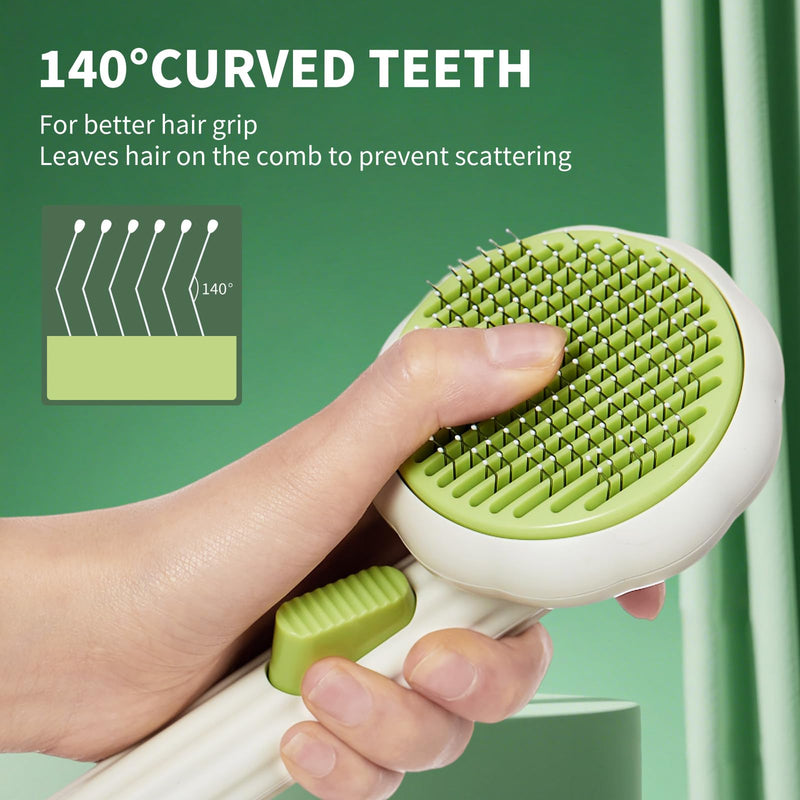 Cat Brush Dog Brush with Release Button for Shedding, Self Cleaning Cat Comb Hair Brush for Indoor Cats, Dog Deshedding Brush Grooming Kit, Pet Supplies Hair Remover Tool Green