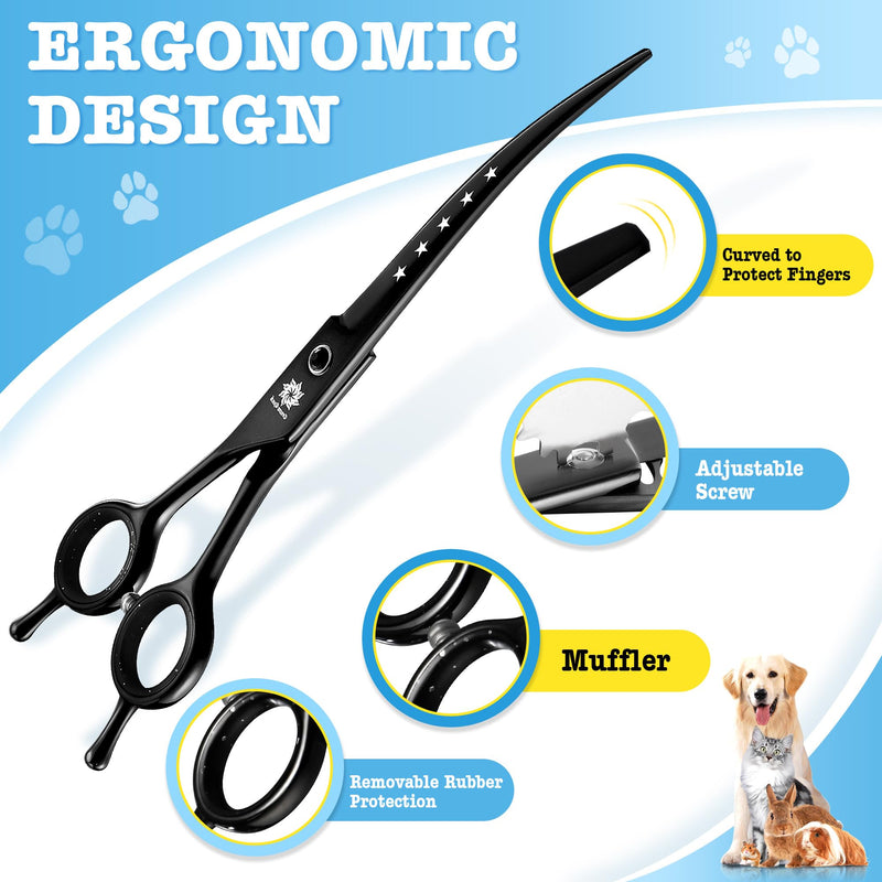 Dream Reach Dog Grooming Scissors - 7 Inch Professional 6 in 1 Pet Grooming Kit Sharp and Durable Shears Set Thinning, Chunker, Straight, Curved Shears and Comb for Dog Cat Pet, Black 7Inch-Set-Black - PawsPlanet Australia