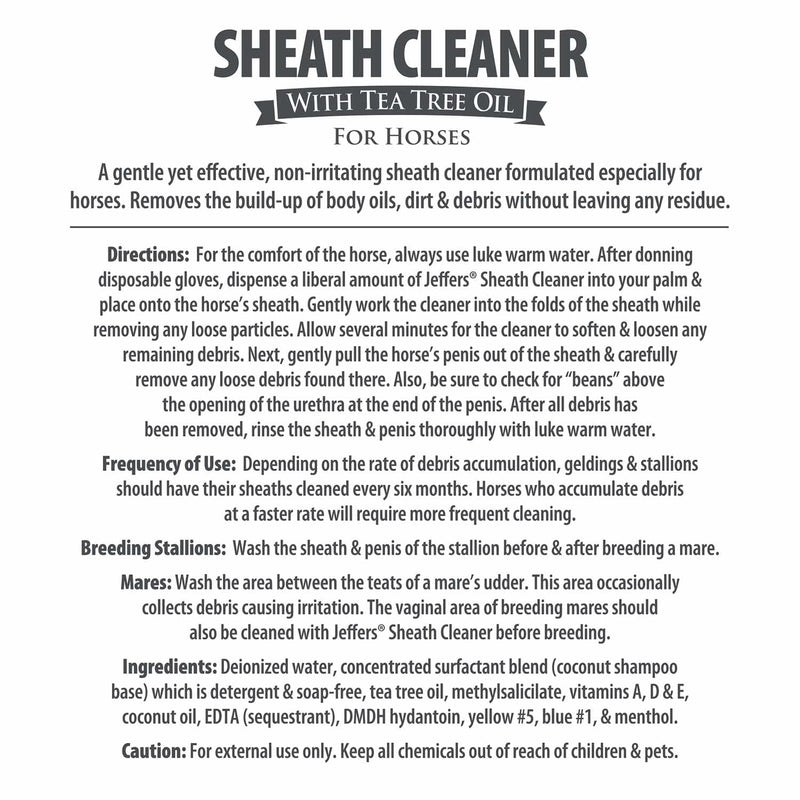 Jeffers Equine Sheath Cleaner for Horses – Gentle pH Balanced Wash with Tea Tree Oil & Aloe – Removes Dirt & Debris – Grooming & Hygiene Supplies for Geldings, Stallions & Mares – 16 oz - PawsPlanet Australia