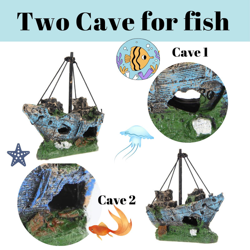 Fish Tank Decorations, Resin Shipwreck Aquarium Decor for Tank, Sunken Ship Aquarium Decorations Large, Betta Fish Tank Accessories, Wrecked Ship Fish Hideout Freshwater Saltwater Tanks - PawsPlanet Australia