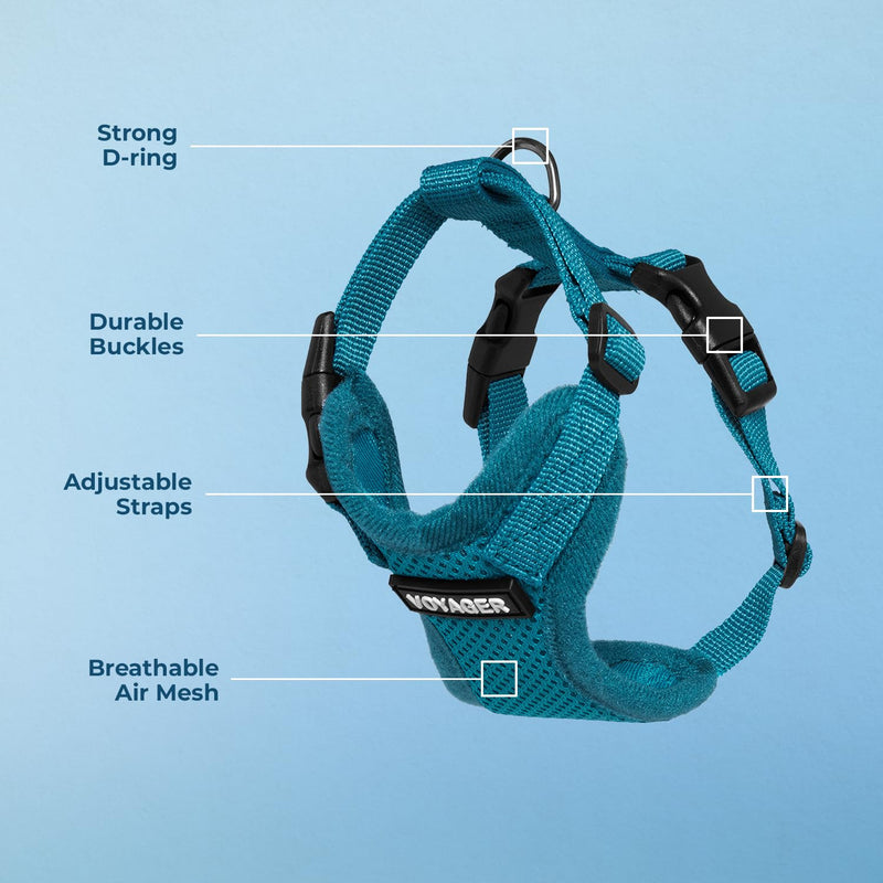 Best Pet Supplies Voyager Step-In Lock Pet Harness – All Weather Mesh, Adjustable Step In Harness for Cats and Dogs by - Turquoise (Matching Trim), XS (Chest: 11-16" * Fit Cats) Harness (Turquoise) XS (Chest: 13 - 16")