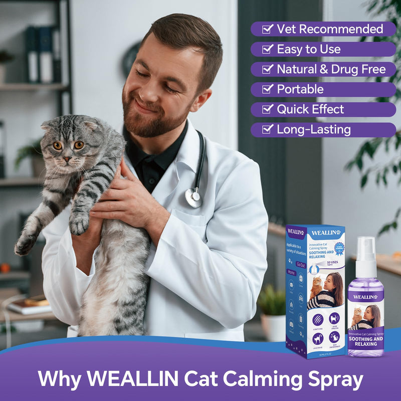 Cats Calming Spray (60 ML), Natural Calming Solution for Cats-Cat Facial Pheromone, Reduce Stress, Anxiety, Scratching, Hiding, Suit for Home, Travel, Vet Visits, Protect Furniture, Floors 1PC