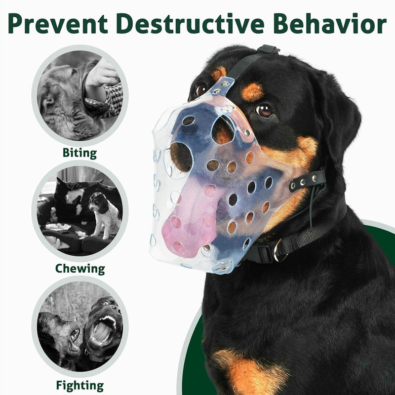 Mayerzon Pitbull Muzzle, Basket Muzzle for Large Dogs, Sturdy Rottweiler Muzzle to Prevent Biting Chewing Scavenging, Breathable Dog Mouth Guard for Grooming Vet Visits Clear XL