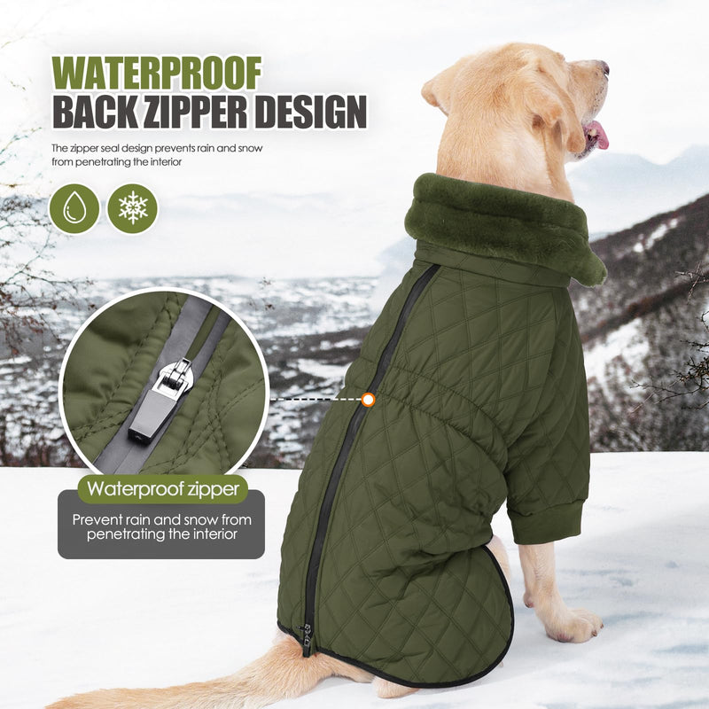 Warm Coat With Double Zipper, Winter Clothes for Small Medium Large Dogs, Turtleneck Puffer Jacket, Two Legs Cold Weather Coats, Wind & Waterproof Winter Jacket XXX-Large Green