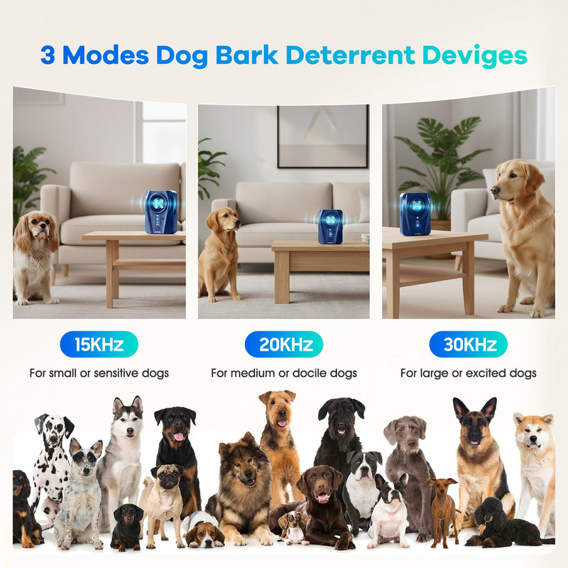 Dog Bark Deterrent Devices, Automatic Anti Barking Device with 4 Ultrasonic Transmitters Long Range 50FT, 3 Mode Rechargble Barking Control Devices, Effective Stop Bark Box Outdoor & Indoor