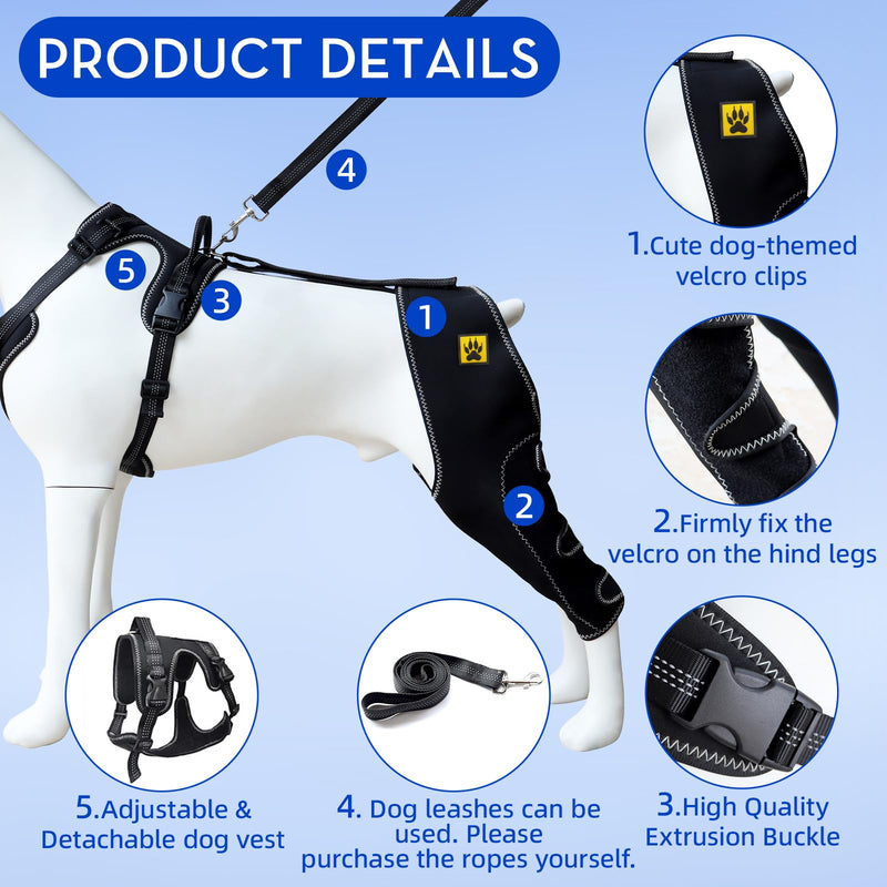 Dog Knee Brace for Cruciate ligament, Dog back Hind Leg Support Protector for Torn ACL Injuries，Recovery Aid, Warm Joint & Relief Pain, Premium Diving Cloth (Black, L) Black