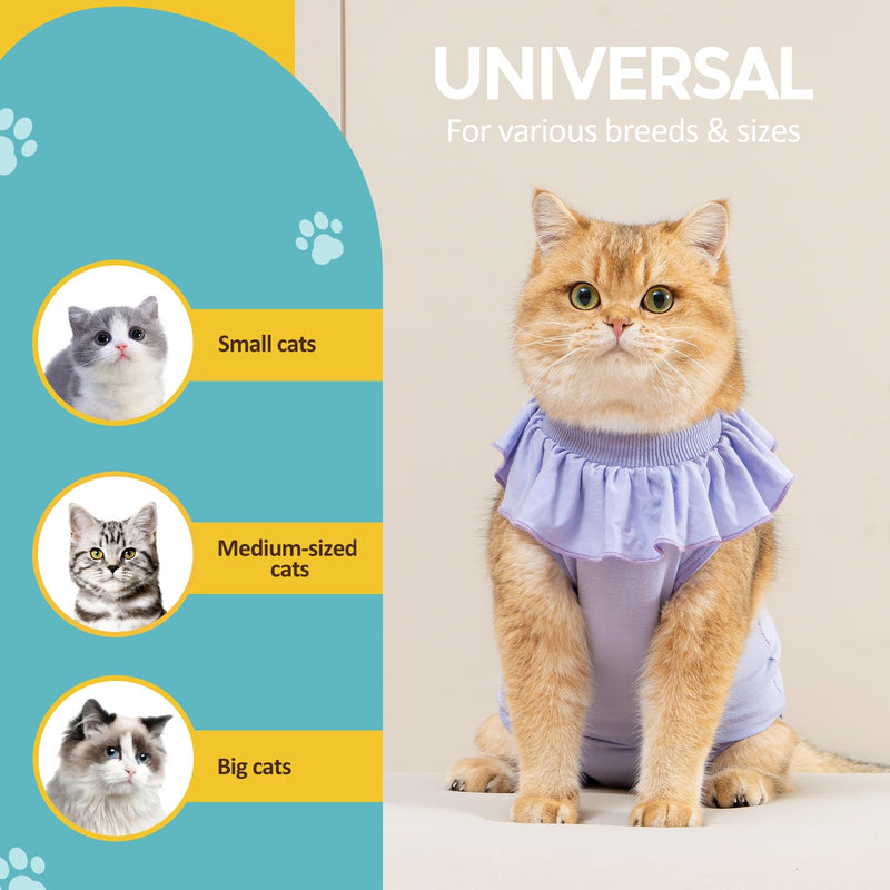 Avont Cat Recovery Suit - Kitten Onesie for Cats After Surgery, Cone of Shame Alternative Surgical Spay Suit with Ruffles for Female Cat, Post-Surgery or Skin Diseases Protection -Lilac (M) Purple Medium - PawsPlanet Australia