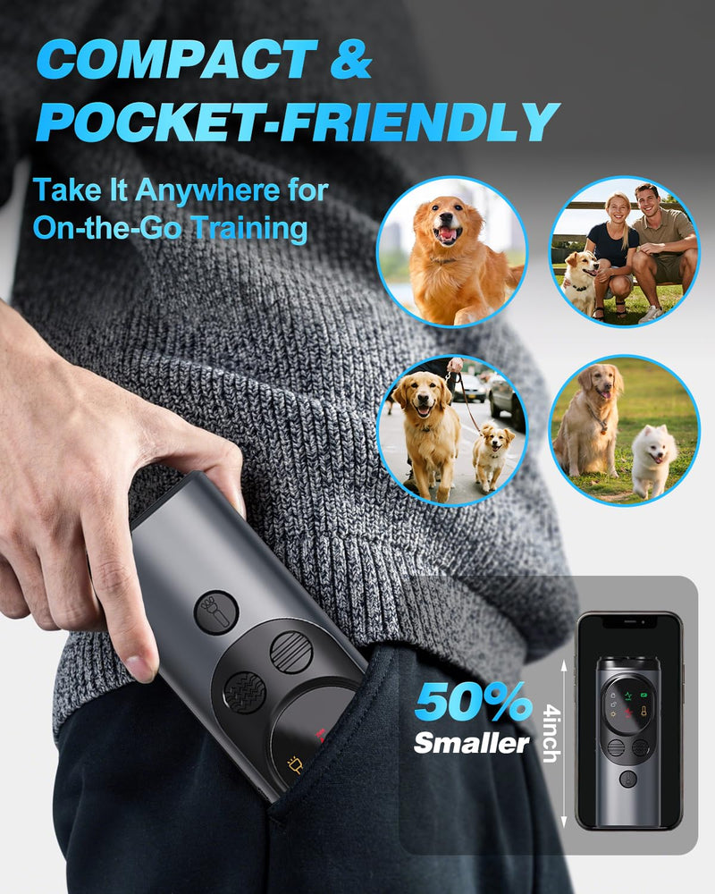2026 Ultrasonic Dog Bark Deterrent Devices with 3 Emitters & SOS Flashlight, Humane Anti-Bark Trainer, 50FT Range, 90-Day Battery, Multi-Mode Rechargeable Dog Deterrent Black