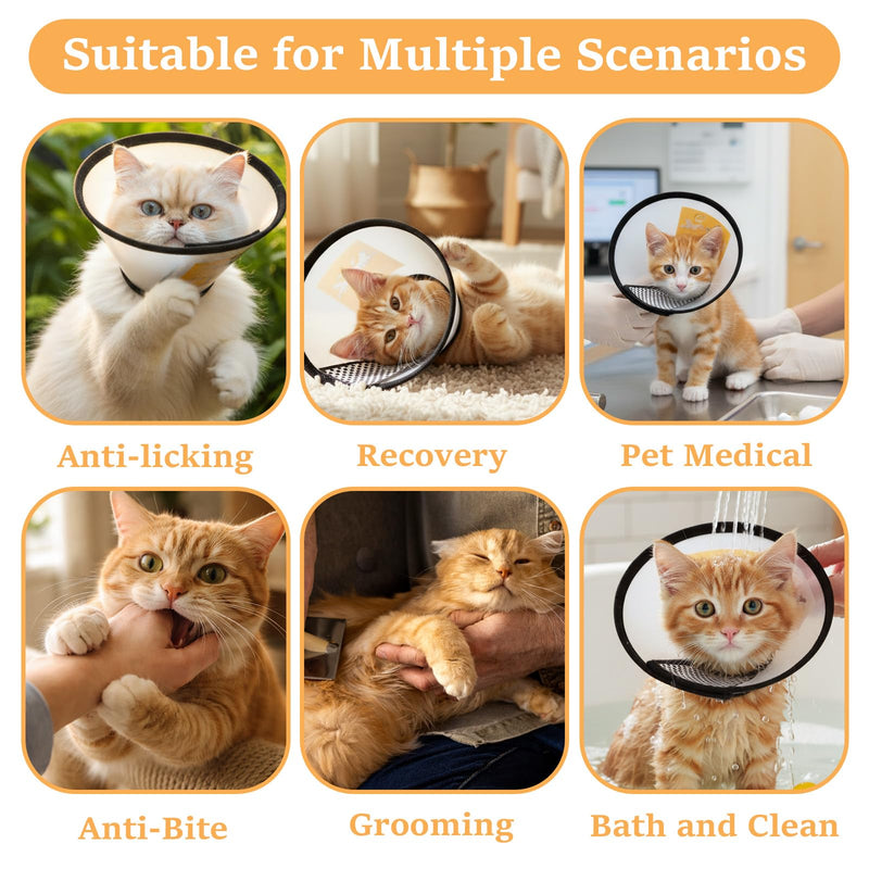 2 Pack Cat Cones to Stop Licking Transparent Plastic, Cat E Collar Pet Cone for After Surgery Comfortable Waterproof Adjustable Recovery Cone to Stop Licking and Scratch for Cats and Small Dogs