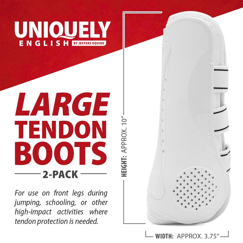 Jeffers Uniquely English Open Front Tendon Boots for Horses, Pair – Ventilated Neoprene Horse Leg Protection for Tendons & High Impact Support, Jumping & Competition Riding Boots for Horses White Large