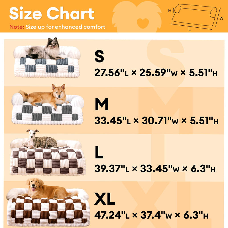 FUNNY FUZZY Couch Cover for Pet, Plush Dog Bed Sofa for Furniture Protector Cream Square Plaid Cozy Pets Mat (Soft Grey, Medium) Soft Grey - PawsPlanet Australia