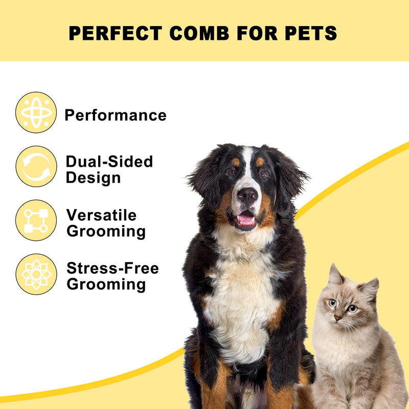 Pet Grooming Brush, Double Sided Undercoat Rake for Dogs & Cats, Professional Deshedding Brush and Dematting Tool, Safe and Effective Removing Knots, Mats, Tangles,and Flying Hair Yellow - PawsPlanet Australia