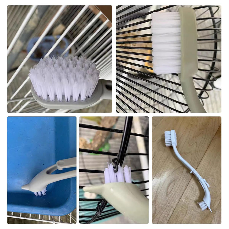 MANON ROSA Bird Cage Cleaner with Two Brush Heads Long Handle Tool for Cleaning Bird Parrot Cages Kennels Perches - PawsPlanet Australia