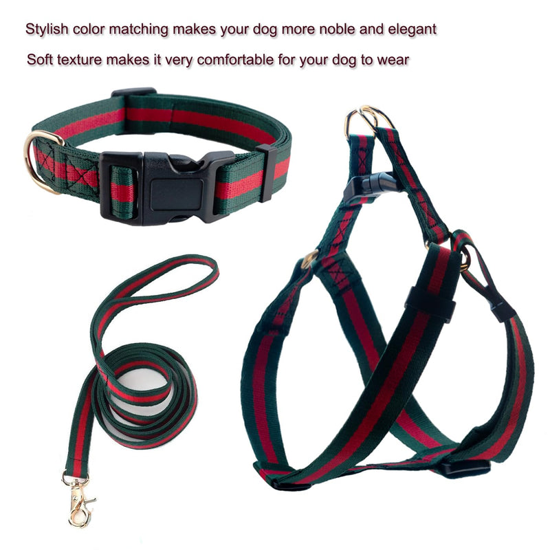 Premium and Stylish Dog Collar Harness and Leash,Soft Comfortable?Chest Adjustable Pet Harness,Luxury Fashion Dog Harness Leashes Set Gift for Medium Dogs M green+red - PawsPlanet Australia