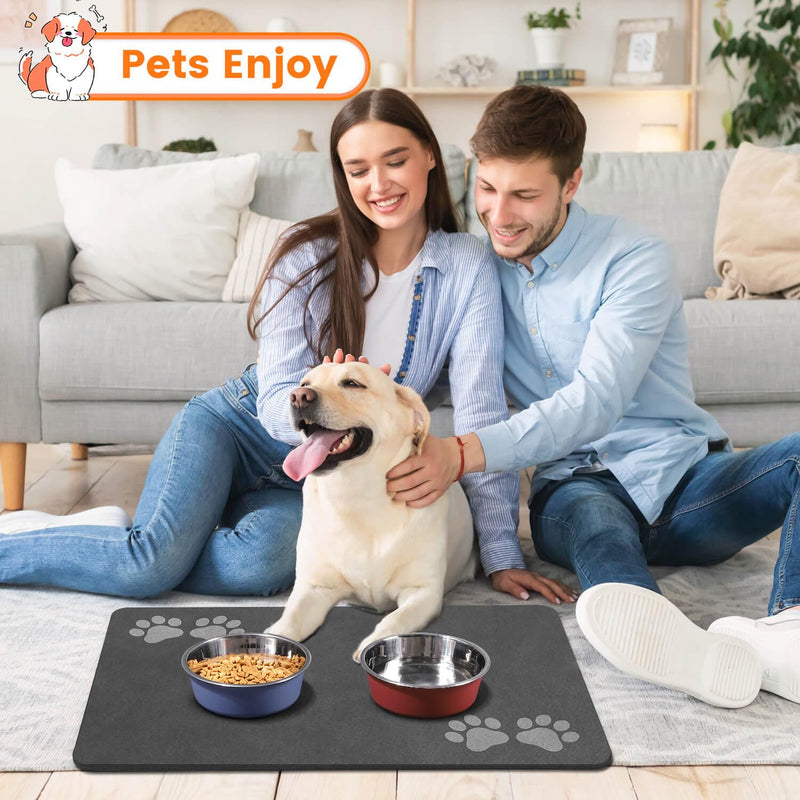 Pet Feeding Mat-Absorbent Pet Placemat for Food and Water Bowl, Dog Food Mat with Waterproof Rubber Backing, No Stains Quick Dry Water Dispenser Mat for Dog and Cat, Dark Gray-12"x20" 12"x20" - PawsPlanet Australia