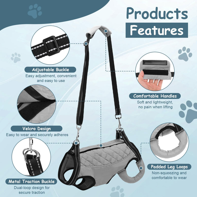 Dog Lift Harness, Pet Rehabilitation Breathable Lifts Bag, Adjustable Pet Leg Split Assistance Strap with Reflective Strip for Outdoor Walking (Grey, L) Grey - PawsPlanet Australia
