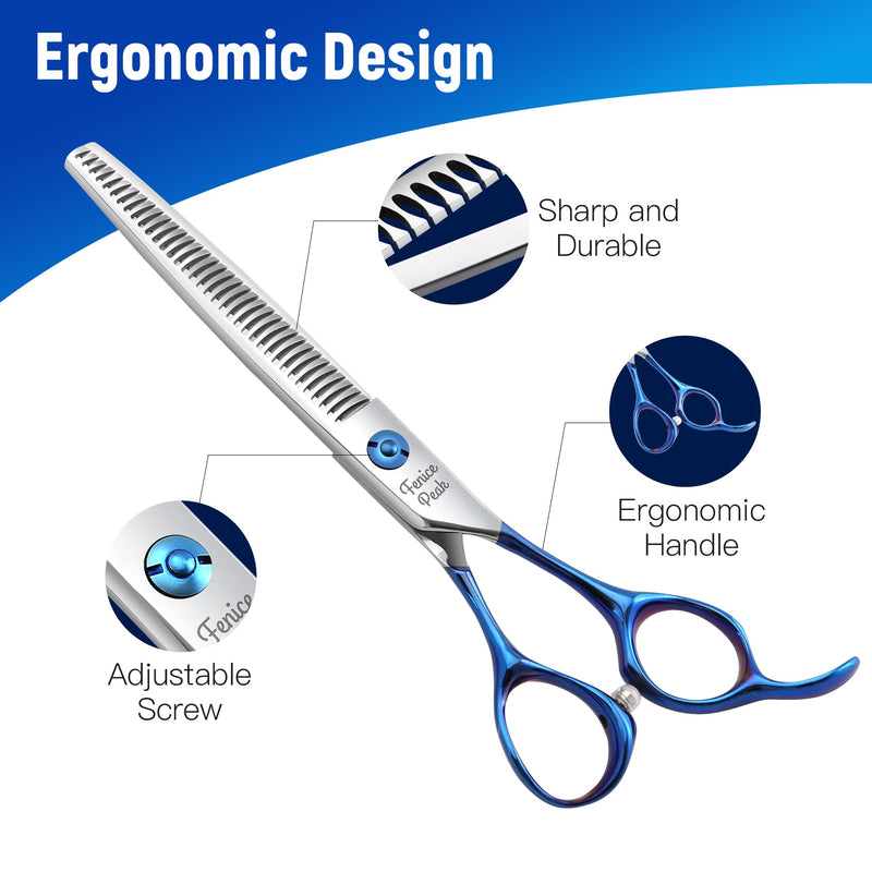 Fenice Peak Grooming Scissors for Dogs 7 inch Thinning Pet Grooming Scissors Ergonomically Designed Blue Handles Ideal Dog Shears for Precise Trimming Easy Use. Thinner 6.5" - PawsPlanet Australia